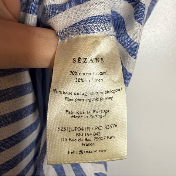 Sézane Blue White Striped Linen Cotton Maxi Skirt with Slit NWT US 6 - Picture 9 of 12